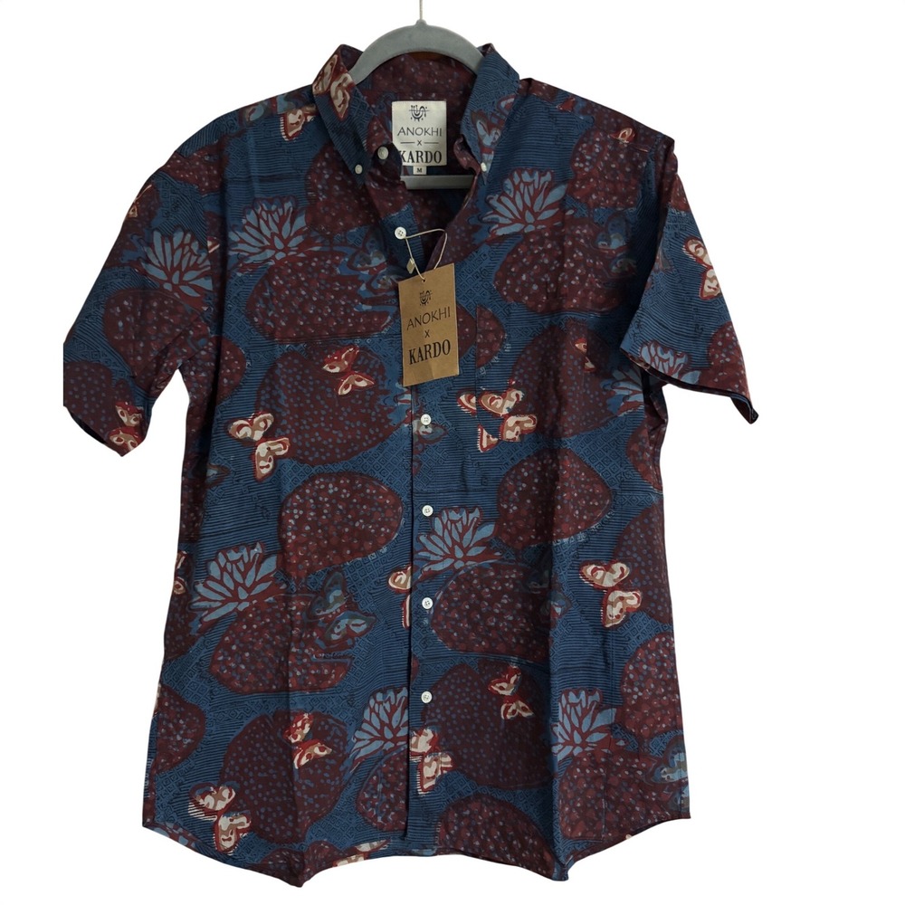NOT FOR SALE Anokhi x Kardo Mens Block Print Butterfly Cotton Short Sleeve Shirt